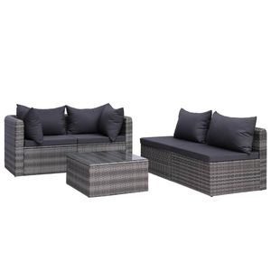 Conjunto de Muebles de Jardín de Ratán PE Gris Grande con Acero con Recubrimiento en Polvo y Vidrio, Muebles de Exterior Premium - Product Image 4