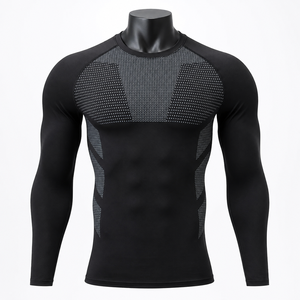 Men's <b>Long</b> <b>Sleeve</b> Compression Rash Guard <b>Black</b> <b>Mesh</b> Panel Quick Dry Athletic Performance Shirt - Product Image 1