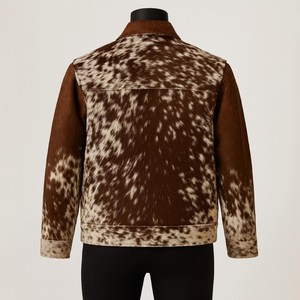 Premium Quality custom Handmade Natural Cowhide <b>Leather</b> <b>Jacket</b> <b>Brown</b> White Hair-On Hide Western Ranch Wear - Product Image 3