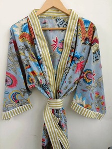 Export Quality New Grey Mukut Printed Cotton <b>Kimono</b> Robe for Women Long <b>Beach</b> Cardigan Printed <b>Kimono</b> - Product Image 5