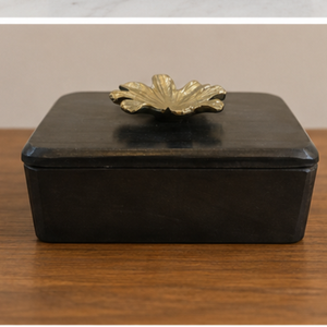 Black MARBLE Cremation Urn Keepsake <b>Box</b> Leaf Knob <b>Memorial</b> Ashes Container for Home Display - Product Image 2