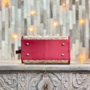 Luxury Genuine Leather <b>Medium</b> Size Speedy <b>Handbag</b> Red Black Checkerboard Floral Embroidery Lightweight Large Capacity Travel - Product Image 4