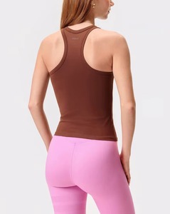 Premium <b>Brown</b> Color Seamless Knitted <b>Women's</b> Workout Tank <b>Top</b> Ultra Soft Lightweight Athletic Stretch Quick Dry Breathable - Product Image 2