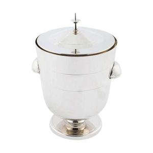 Seau à glace en métal nickel poli de style moderne du milieu du siècle, avec couvercle supérieur élégant et poignées latérales fixes, idéal pour les bars - Product Image 1