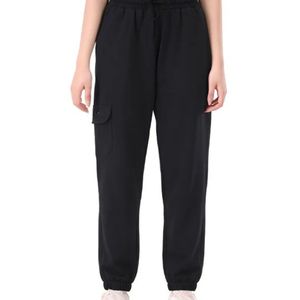Ladies Black Elastic Waist <b>Cargo</b> Jogger <b>Pants</b> Regular Fit Casual Sweatpants Side Pocket <b>Cuffed</b> Ankles Winter Fleece Quick Dry - Product Image 1