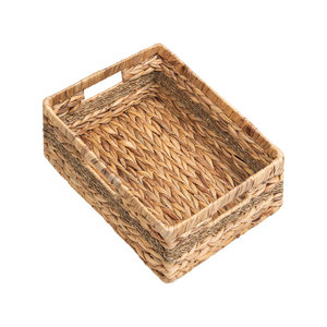 Panier de rangement fait main en jonc de mer naturel et jacinthe d'eau avec cadre et poignées durables - Product Image 1