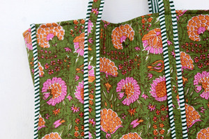 Bolso de Mano de Viaje Acolchado de Tela de Algodón para Mujer, Bolso de Compras de Verano - Product Image 4