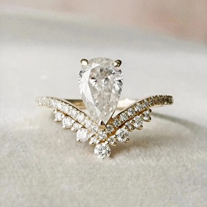 แหวนเพชรทรงหยดน้ำ 2.15 กะรัต แบบเพียร์คัท เพชรเลี้ยงในห้องปฏิบัติการ วงแหวนโค้งแบบฟลอตติ้ง บาสเซ็ต แหวนหมั้น แหวนแต่งงาน ของขวัญสุดโรแมนติกสำหรับผู้หญิง - Product Image 1