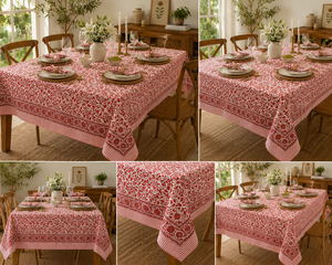 Indian Block Print Floral High Grade Cotton <b>Tablecloth</b> Eco-Friendly Reusable Customized Modern <b>Square</b> <b>Tablecloth</b> Pink - Product Image 1