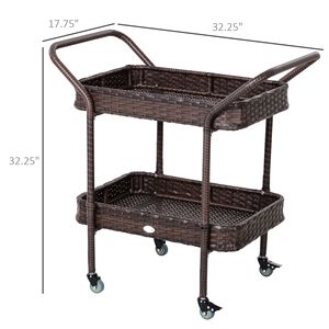 Carrello da Cucina per Esterni in Rattan Marrone con 2 Ripiani, Carrello di Servizio su Ruote - Product Image 3