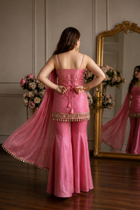 Ensemble Salwar Kameez Punjabi brodé rose avec dupatta à motifs miroir, tenue ethnique indienne traditionnelle - Product Image 6