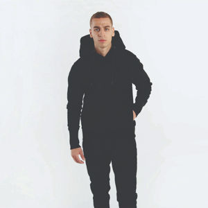 Men's Custom Black Hooded <b>Tracksuit</b> Full Sleeve Casual Autumn Wear With Side Pockets Regular Fit Solid Color 100% Cotton - Product Image 3