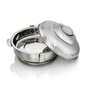 Plat de service isotherme rond en acier inoxydable martelé avec couvercle pour hôtel, restaurant, buffet, traiteur - Product Image 1