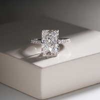 Anillo de Compromiso de Lujo para Mujer, con Diamante Cultivado en Laboratorio, Chapado en Oro, Corte Radiante, Certificado IGI, Alta Demanda