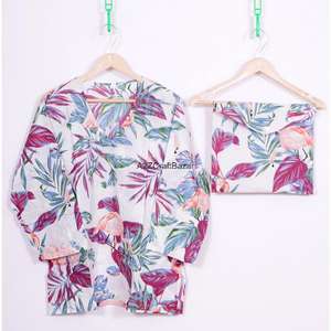 Conjunto de pijama largo de verano 100% algodón para mujer, ropa de dormir sin tejer, top transpirable con cuello en V, pijama para mujeres y niñas - Product Image 2