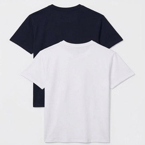 Men's Regular Fit Crew Neck Short Sleeve Solid Color Cotton T-Shirt <b>White</b> and Navy Blue Casual Jersey Knit <b>Tee</b> - Product Image 2