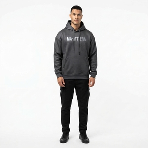 Sweat-shirt à capuche noir pour homme avec design à pois de strass blancs, streetwear personnalisé - Product Image 1