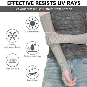 Mangas Protectoras Anti-UV para Mujer, Color Gris, con Ribete de Encaje, Elásticas, de Spandex y Nailon, para Actividades al Aire Libre - Product Image 4