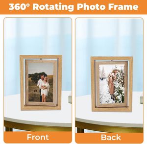 Double Sided Rotating Photo <b>Frame</b> Wooden Photo <b>Frame</b> Easy to for Gifts Birthdays Weddings Christmas Thanksgiving Valentine Day - Product Image 1