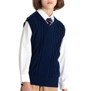 Chaleco de Punto Trenzado Azul Marino con Cuello en V para Niños, Uniforme Escolar, Suéter sin Mangas para Niños - Product Image 2