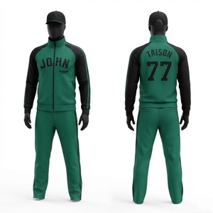 Traje de Entrenamiento de Béisbol para Hombre, Chaqueta Deportiva Impermeable de Poliéster/Nailon Premium de 280 GSM, Verde y Negro, con Cierre Completo, Pantalones, Personalizable para Equipos - Product Image 1