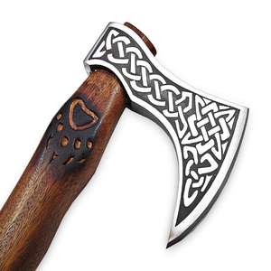 Hache Viking artisanale en acier industriel à haute teneur en carbone, manche en bois de rose, étui en cuir, 1,5 kg, personnalisable, multi-usages - Product Image 4