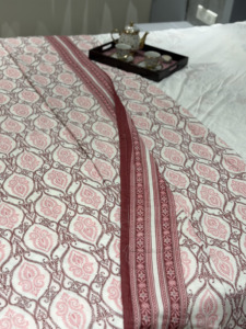 Pure Malmal Dohar Fabric Pink Brown Leaf Paisley Print Soft Mulmul Cotton Fabric for Summer <b>Bedding</b> - Product Image 3