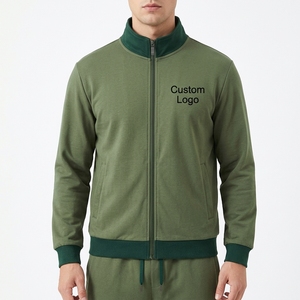Wholesale Olive Green Full Zip <b>Track</b> <b>Jacket</b> And Pants Set Contrast Rib Trim Cotton French Terry Casual Jogging Tracksuit <b>Men</b> - Product Image 2