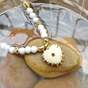 New Arrival Synthetic Ivory and CZ Charm White <b>Beads</b> <b>Necklace</b> Brass 18k Gold Plated Hand Carved Heart Pendant <b>Necklace</b> for Gift - Product Image 4