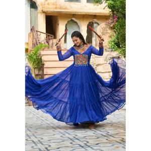 Colección Navratri Special Leheriya Anarkali Vestido Telas VESTIDO Heavy Faux Blooming Georgette Mangas - Product Image 1