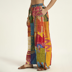 Wholesale Winter Vintage Kantha Patchwork Floral Printed Wide Leg <b>Pants</b> Women Handmade 100% Cotton Boho <b>Palazzo</b> Trousers - Product Image 2