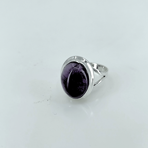Anillo de Amatista Natural, Plata de Ley 925, Gema Ovalada Morada, Joyería Boho Hecha a Mano, Engaste en Bisel, 6 Gramos, Piedra de Nacimiento de Febrero - Product Image 6