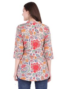 SAZU Stylish Floral Print Women’s <b>Kurti</b> with Vibrant Multicolor Design Comfortable Cotton Fabric Button Front Mandarin Collar - Product Image 3