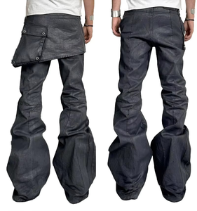 Jeans de Mezclilla Personalizados DENIM con Recubrimiento de Cera Negra, Corte Acampanado y Estilo Apilado para Hombre - Product Image 3