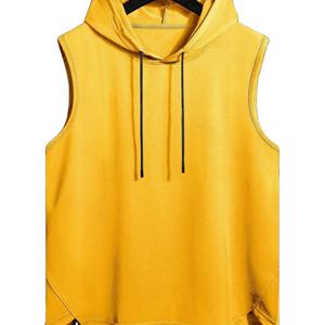 เสื้อสเวตเตอร์ถักมีฮู้ดแขนกุดสำหรับผู้ชาย สีเหลืองล้วน ทรงโอเวอร์ไซส์ สวมใส่สบายๆ สำหรับฤดูใบไม้ร่วง - Product Image 1