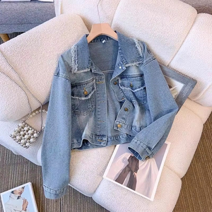 2026 Women's Retro Washed <b>Denim</b> Jacket Loose Cropped Top Large Pocket Casual Eco-Friendly Winter Autumn <b>Coat</b> Wholesale - Product Image 6