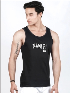 Débardeur en coton noir pour homme NANI? Débardeur imprimé à col rond, décontracté, respirant, en maille, avec logo frontal - Product Image 6