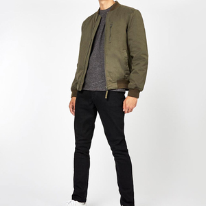 Blouson bomber vert olive pour homme, col rond, fermeture éclair, style décontracté, mélange polyester-coton, vêtement d'automne - Product Image 3