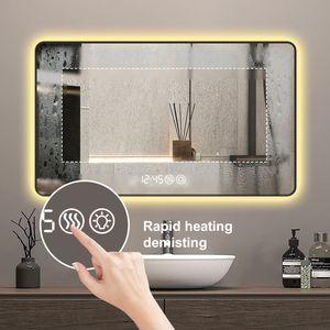 Specchio LED da Bagno di Alta Qualità 48x32 con Cornice Nera, Montaggio a Parete, Luce Tricolore, Funzione Antiappannamento, Display Temperatura, Angoli Arrotondati - Product Image 6