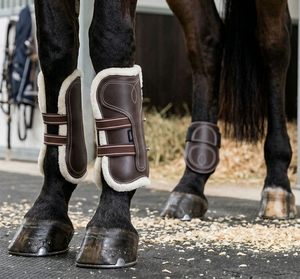 HM GLOBAL Equestrian Elite – Ensemble de protège-tendons et de protège-chevilles en cuir véritable pour chevaux, design personnalisable, protection des jambes, sangle élastique - Product Image 6