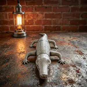 Sculpture de crocodile en métal faite à la main, figurine animale contemporaine, décoration de table, ornement de salon - Product Image 3