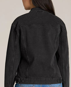 แจ็คเก็ตยีนส์เดนิมหนาคุณภาพพรีเมียมสำหรับฤดูใบไม้ร่วง/ฤดูหนาว  คอจีน ระบายอากาศได้ดี สไตล์วินเทจ สีเข้ม สำหรับผู้หญิง - Product Image 3