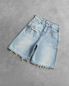 Shorts en jean tricoté respirant noir et gris pour homme, coupe oversize, style streetwear, décontracté, ample, écologique, séchage rapide, été - Product Image 2