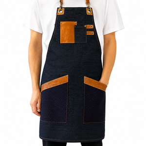 Denim Leather Barber <b>Apron</b> Adjustable Cross Back Work <b>Apron</b> Chef <b>Kitchen</b> Bartender Workshop Utility <b>Apron</b> OEM Manufacturer - Product Image 1