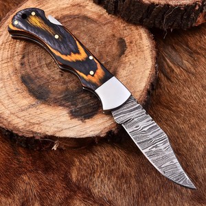 Cuchillo Plegable de Acero Damasco Nordic Forge con Bloqueo Trasero, Mango de Piedra Turquesa y Cuerno, Funda, Cuchillo de Bolsillo EDC para Camping y Caza - Product Image 2