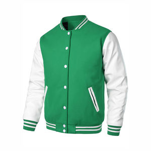 Veste de sport verte pour homme, manches blanches, col rabattu, fermeture à boutons, couleur unie, vêtement décontracté pour l'automne - Product Image 3