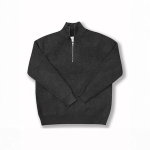 Suéter informal de manga larga con cuello alto y cremallera para mujer, de punto negro - Product Image 2