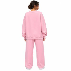 Women's Pink Oversized Sweatshirt Crew Neck Long Sleeve 100% Cotton Casual Pullover Drop Shoulder Autumn Winter Top OEM Supplier - Product Image 4