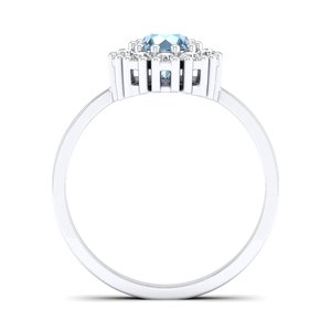 REYES Luxurious 925 Sterling Silver Round Cut Aquamarine Gemstone Daily Wear <b>Ring</b> For Women GRA Certified Moissanite Jewelry - Product Image 4