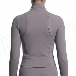 Chaqueta de yoga con cremallera completa para mujer North Approach, color gris sólido, ropa deportiva que absorbe el sudor, manga larga, cuello alto - Product Image 2